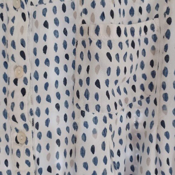 Style & Co Women’s Mixed Print Blouse Shirt Medium Blue Dot Stripe Back Roll Tab - Picture 6 of 9